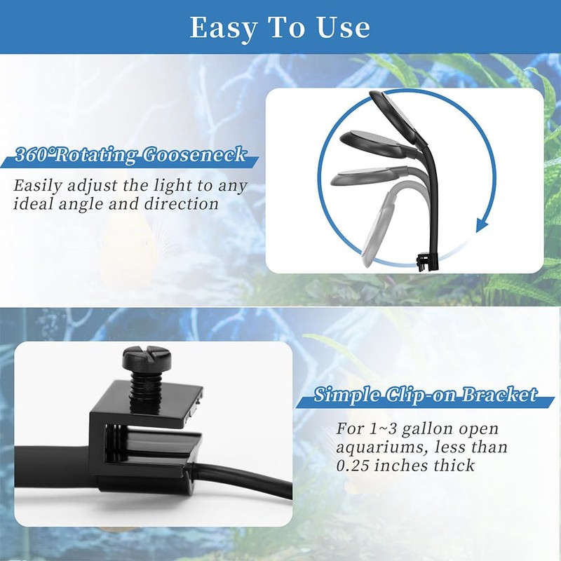 DaToo Mini Clip On Aquarium Light 7W Dimmable Small Fish