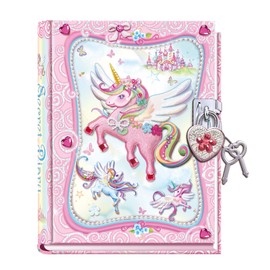 DUDUBUY Magic Unicorn Diary with Lock for Kids Little Girls Diaries 5.25.x7x1 300 Pages Lined Girls Journal Cute Secret Notebook With Lock 2 Keys for kid Writing Drawing Unicorn Gifts for Age 5-10