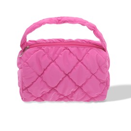 GLIDESMOOTH Makeup Bag, Quilted Cosmetic Bag, Toiletry Bag, Makeup Organizer, Travel Cosmetic Organizer, Portable Makeup Pouch for Women, Rose Red