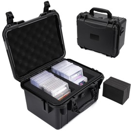 QINGUANG Graded Card Storage Box,Trading Card Case with 4 Foam Dividers,IP67 Waterproof PSA Slab Case for PSA/CSG/CGC/SGC/BGS Top Loaders Sports Cards