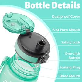 OLDLEY 25 oz Water Bottle, Motivational Water Bottle with Time Marker, Sports Water Bottle With Strap, Leakproof & BPA Free Large Water Bottles for School, Gym, Travel, Outdoor, Tritan,Green&Pink