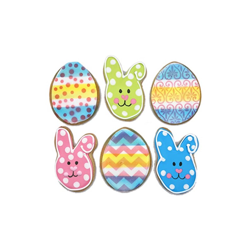 Easter Bunny and Egg Cookies- 6 Decorated Shortbread Bunnies and