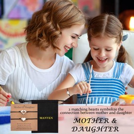 MANVEN Mother Daughter Bracelets Mother Daughter Gifts for Mum Mommy and Me Bracelets Matching Heart Bracelet for Women Girls Wish Jewellry Mothers Day Birthday Christmas Gifts Set for 2