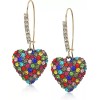 Betsey Johnson Stone Heart Dangle Earrings Rainbow Pave Stones Crystal