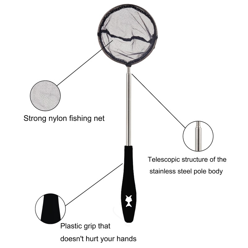 Square Fishing Net with Telescopic Handle, Stainless Pond Net, for