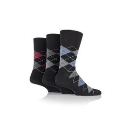 Gentle Grip Mens 3 Pair Argyle Cotton Socks Black/Navy 6-11