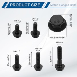 uxcell 200pcs M6-1.0 x 12/16/20/25/30mm Metric Flange Hex Cap Bolt Fully Thread DIN 6921 Flanged Bolts Hexagon Screws Carbon Steel Zinc Plated Cleaning Treatment with Nuts l
