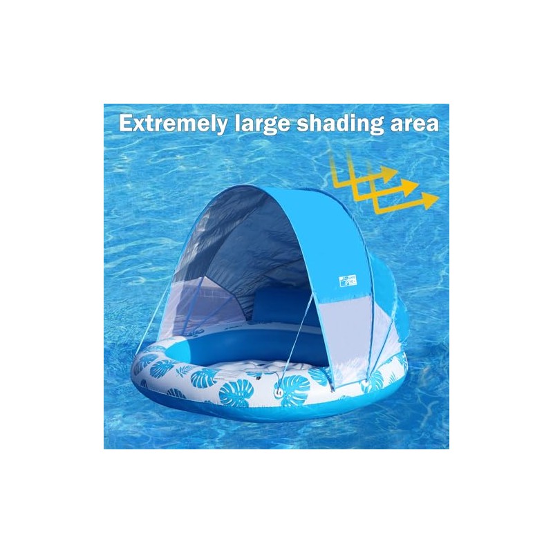 COOLCOOLDEE Inflatable Pool Float with Canopy,2 Person Floating Island,Extra Large