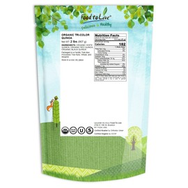 Food to Live Organic Tri-Color Quinoa, 2 Pounds — Non-GMO, Blend of White, Black, and Red Quinoa, Whole Grain, Non-Irradiated, Kosher, Vegan, Sproutable, Sirtfood, Bulk. Source of Fiber, Protein