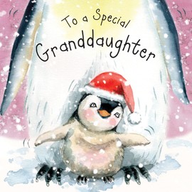 Twizler Merry Christmas Card for Granddaughter with Penguin – Granddaughter Christmas Card – Granddaughter Xmas Card – Christmas Card For Her – Female Christmas Card – Christmas Card Granddaughter