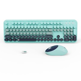 Wireless Keyboard and Mouse Combo, 2.4GHz Colorful Typewriter Cute Full-Sized Round Keycaps Keyboard for Office Computer PC Desktops Laptop (104 Keys Indigo Blue)