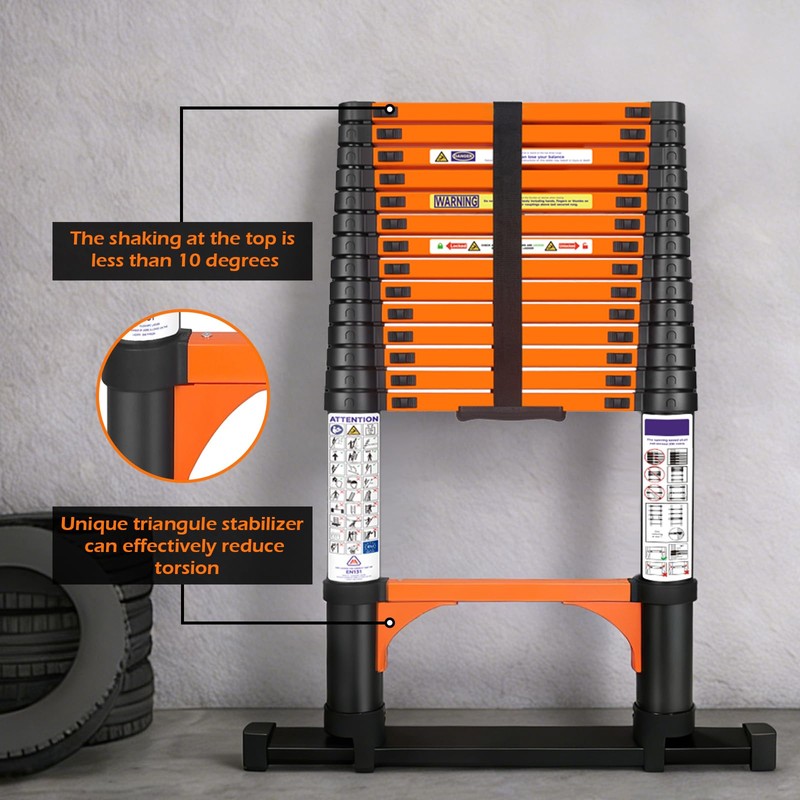 12.5FT Telescoping Extension Ladder for RV Attic Home, Multi-Purpose Collapsible