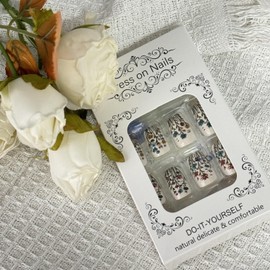 Flower Press on Nails Short Square Fake Nails Green White False Nails Full Cover Acrylic Nails Press ons Spring Floral False Nails with designs Stick on Nails Gel Glue on Nails for Women Summer Nails