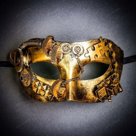 ILOVEMASKS Gold Steampunk Masquerade Ball Party Eye Mask Buring Man Cosplay Dress UP Mask