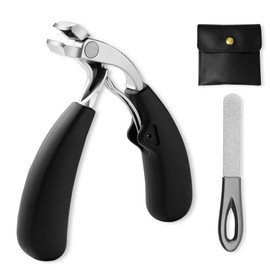 304 Stainless Steel Nail Clippers, Nail Clippers for Thick Nails, Wide Jaw Opening Nail Clippers with Angled Head, Sharp Oblique Toenail Clippers, with Nail File & PU Storage Bag (Black)
