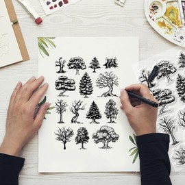 GLOBLELAND Nature Woods Trees Clear Stamps Tree Clear Stamps Trees Unmounted Clear Rubber Stamp for DIY Scrapbooking Photo Album Decorative Cards Making Stamp Sheets Film Frame 8.27x5.83 inch