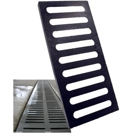 MASSLUNT Cast Iron Drain Grate 17x8 in, B-Class 28100 lbs Heavy-Duty Driveway Channel Cover, Outdoor Trench Drainage Grate, Black Rectangle Metal Sewer Cover for Garage (True 17.3x8)