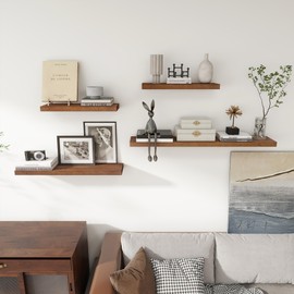 Axeman Floating Shelves, 2 Pack 8 Inch Deep Rustic Solid Wood Wall Shelves for Storage, Wall Mounted Display Shelving with Invisible Heavy-Duty Metal Bracket, 24" W x 8" D x 1.6" H, Walnut