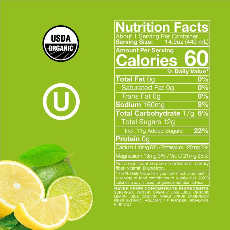 Organic Lemon Lime Electrolytes SuperAde Drink, Effective Hydration, SuperFood Lemonade