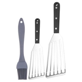 2 Pcs Fish Spatula Set with Oil Brush, Stainless Steel Non Stick Slotted Spatula for Cooking, Flipping, Frying, Grilling, BBQ, 28cm & 31cm Professional Fish Slice