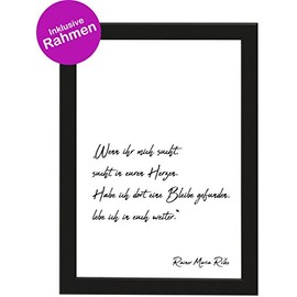 Poster DIN A4 'Wenn Ihr Mich Sucht, in Euren Herzen' - Framed with Black Picture Frame - Mourning, Funeral, Condolences - Typography - Poster with Frame