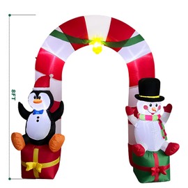 8FT Christmas Inflatables Arch with Penguin, Snowman and Gift Box Outdoor Decorations Outdoor, Blow Up Archway with Gift Box LED Lights Christmas Yard Decoration for Garden Lawn Yard Holiday Party