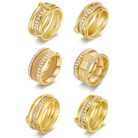 BOMAIL 18Pcs Stackable Rings for Women 14K Gold Plated Stainless Steel Statement Cubic Zirconia Rings Dainty Multi-Link CZ Interlocked Band Rings Set size 7