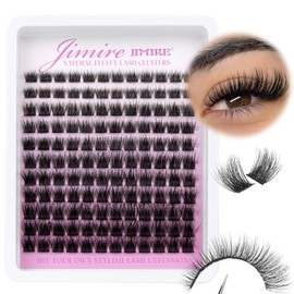 JIMIRE Cluster Lashes Wispy Thick Mink Eyelash Clusters 10-16MM Fluffy DIY Lash Extension Soft Like Silk Russian D Curl Lashes Individual Cluster, Ultra Lightweight,132Pcs