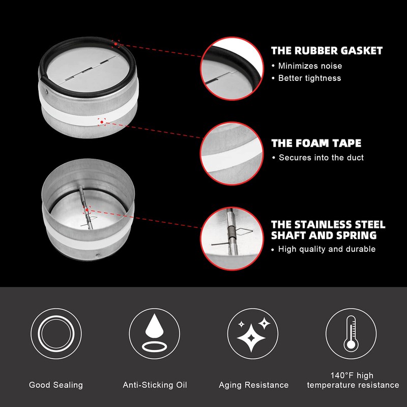 FRESH SPEED 6-Inch Backdraft Damper Shutter Inline Spring Loaded for