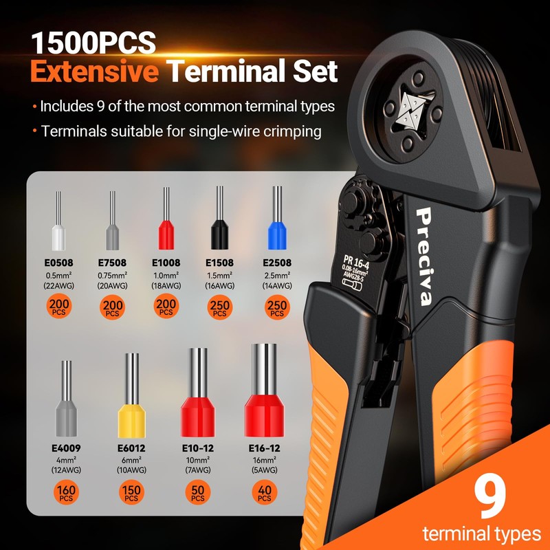 Preciva Ferrule Crimping Tool Kit - AWG 28-5 (0.08-16mm²) Self-Adjustable