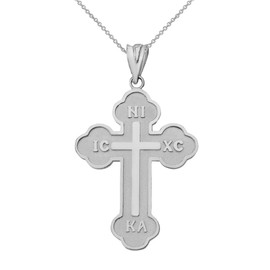 Religious Jewelry Solid 925 Sterling Silver Eastern Orthodox IC XC NIKA Cross Pendant Necklace (16")