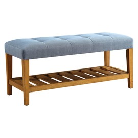 Acme Charla Wood and Fabric Bench in Blue and Oak