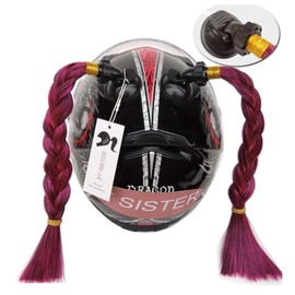 3T-SISTER Pigtails for Helmets Works on Matte Helmets Hair Decoration for Motorcycle Bike Bicycle 2PCS 14inch Red Mixed Black Color (Helmet not Included)