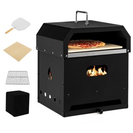 CHEFJOY 4 in 1 Pizza Oven Outdoor, 2-Layer Detachable Pizza Oven w/Shovel, Pizza Stone, Cooking Grill, Protective Cover & Convenient Handle, Charcoal Grill Oven & Fire Pit for Party, Camping, BBQ