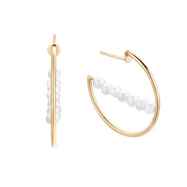 Durán Exquse Creolen-Ohrringe mit sieben horizontalen Perlen, vergoldetes Silber, Grande, Sterling Silber Silber, Perle