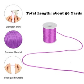 BEL AVENIR Satin Nylon Cord, 2mm 50 Yards Trim Cord for Bracelets Necklace, Beading, Jewelry Making and Sewing (A12235-Purple)