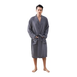 Mens Robes All-Season Waffle Lightweight Spa Knit Shawl Bathrobe Soft Knee Length Sleepwear