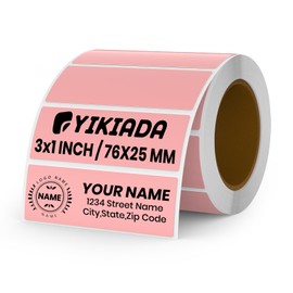 YIKIADA Pink Direct Thermal Labels Vinyl 3 × 1 Inch Self-Adhesive Rectangle Stickers Roll Waterproof Printer Decals Name Tag for QR Code DIY Office Address 500 PCS