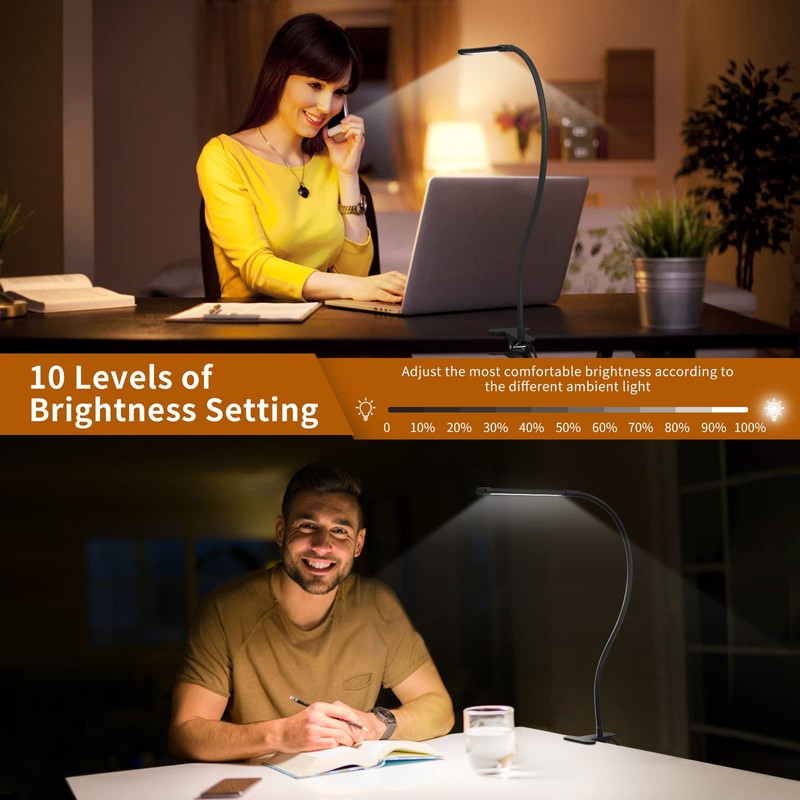Mojimdo LED Desk Lamp with Clamp, LED Dimmable Reading Lamp