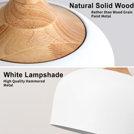 POLITAMP Modern Large Pendant Lights,Wooden Dome Pendant Light Fixture,Adjustable Hanging Pendant Lighting,ChandelierLamp for Kitchen Island,Dining Room,Hallway,Bedroom(White)