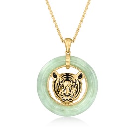 Ross-Simons Jade Tiger Head Pendant Necklace in 18kt Gold Over Sterling. 18 inches