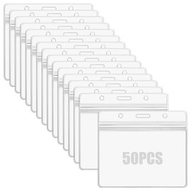 Vicloon ID Card Holder, Pack of 50 Card Holders, ID Card Holder, Transparent Horizontal, ID Holder Protective Cover for ID Cards School