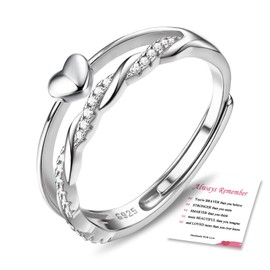 925 Sterling Silver Plated Ring for Women Girls adjustable Stacking Heart Thumb Ring with Cubic Zirconia Eternity Wedding Promise engagement rings for Women Birthday Christmas