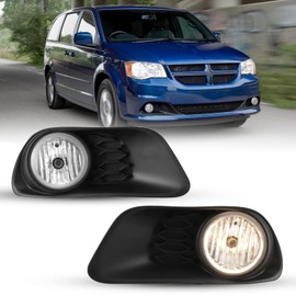 ROXX Fog Lights Assembly Fit For 2011 2012 2013 2014 2015 2016 2017 2018 2019 2020 Dodge Grand Caravan, OEM Driving Fog Lights Lamps Replacement with Black Bezel Cover + Wiring Harness Kit