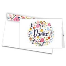 Friendly Fox Thank You Cards Flowers, 12 Thank You Cards with Flower Motif, Folding Card Blank with Envelope, DIN A6 Cards Say Thank You