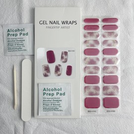 Maigitur Semi Cured Gel Nail Strips 20pcs Real Nail Polish Art Stickers Gel Nail Wraps Includes 2 Prep Pads Nail File & Wood Stick Sticker Nails for Women Manicure（Rose red Marble BSS-0182