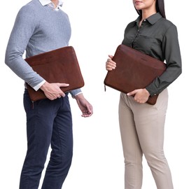 STILORD 'Dexter' Conference Folder Leather Portfolio A4 Vintage Business Map with Zip Portfolio Document Tablet Cover for 13,3 Inch MacBooks, Colour:Porto - Cognac