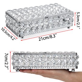 TOLIDA Crystal Jewelry Treasure Box, Trinket Organizer with Mirrored Bottom, Gift Display Box for Necklace, Rings, Earrings, Wedding Birthday Party Centerpiece Decor (Rectangle, Silver, Big)