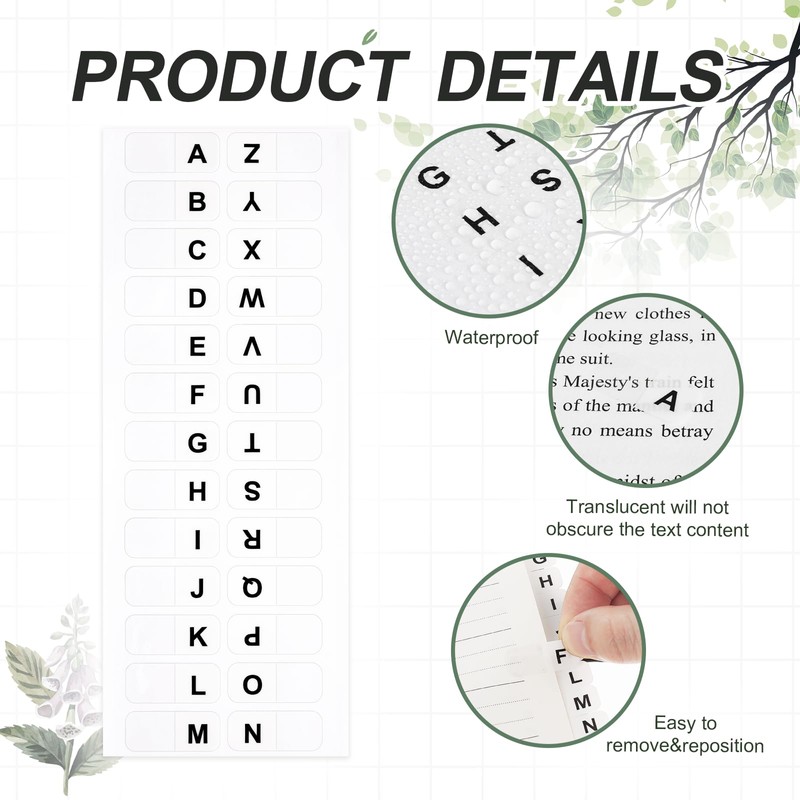 A-Z 26 White Letters Tabs Sticky Alphabet Tabs, 260 Pcs