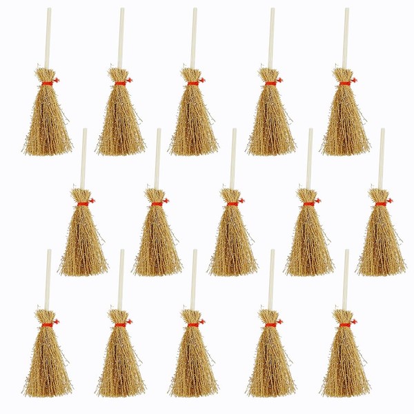 FAZHBARY 15 PCS Mini Straw Brooms Artificial Miniature Craft Witch